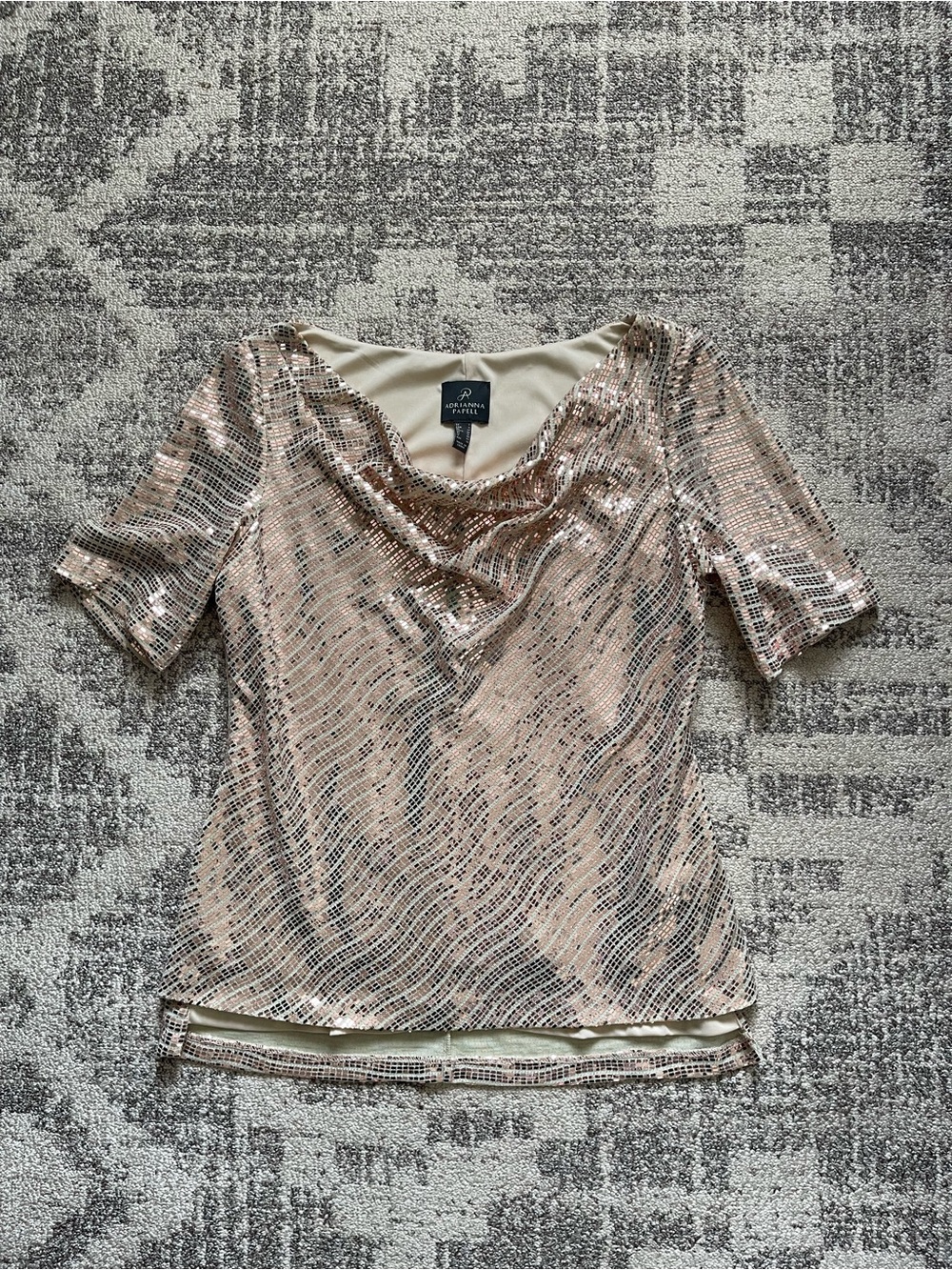 Adrianna Papell rose gold sequin elegant top Size 6